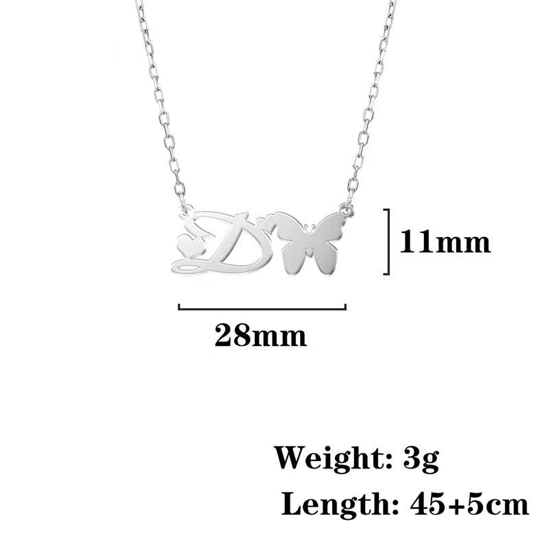 Wholesale stainless steel non-fading butterfly letter clavicle chain
