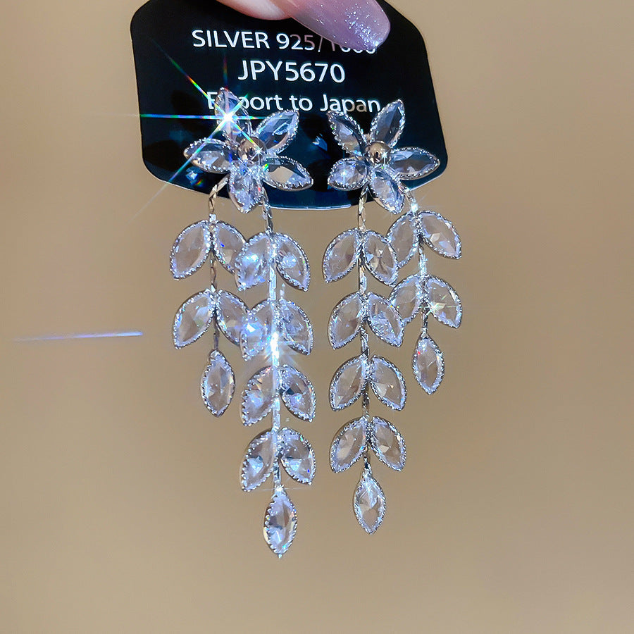 Wholesale Minimalist Luxury Floral Wheat Earrings with Zircon Tassels