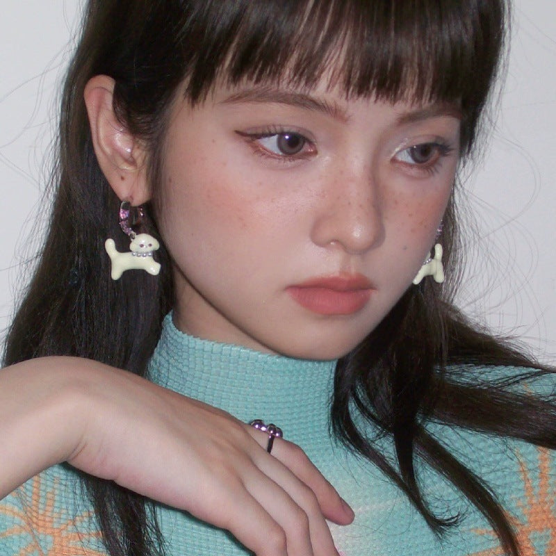 Wholesale cute puppy zircon heart earrings