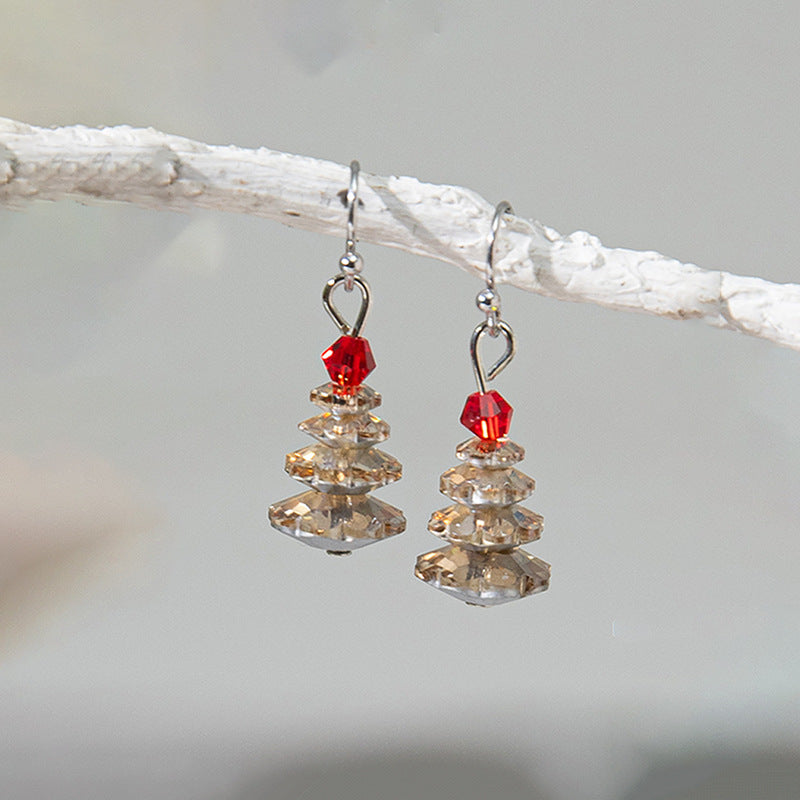 Wholesale Crystal-plated Christmas tree earrings