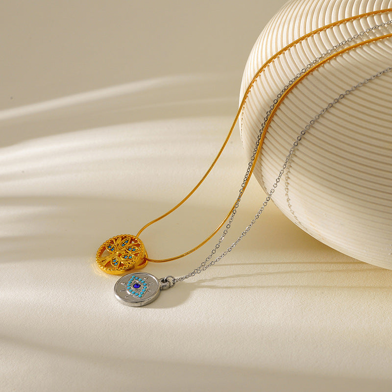 Wholesale Stainless Steel Gold-Plated Eye Leaf Pendant  Necklace