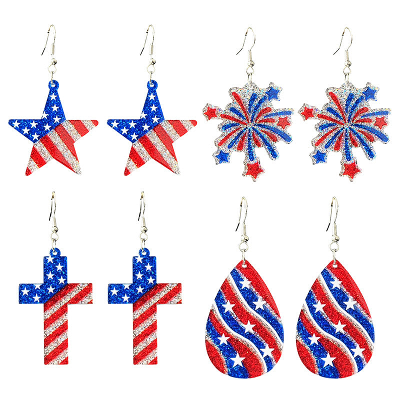 Wholesale American Independence Day metal sparkling acrylic fireworks love earrings