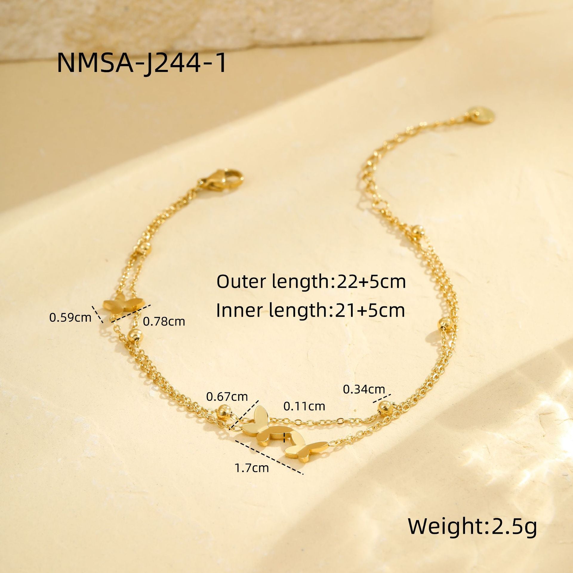 Wholesale Stainless steel color butterfly beach anklet