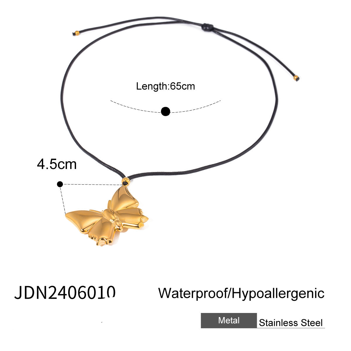 Wholesale 18k gold pendant stainless steel black wax rope bow starfish necklace