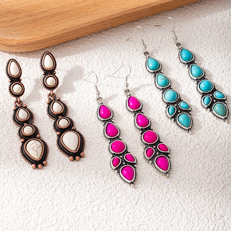 Wholesale Vintage-Style Long Teardrop Earrings — Bold,  Distinctive,  and Bohemian-Inspired Turquoise Dangles