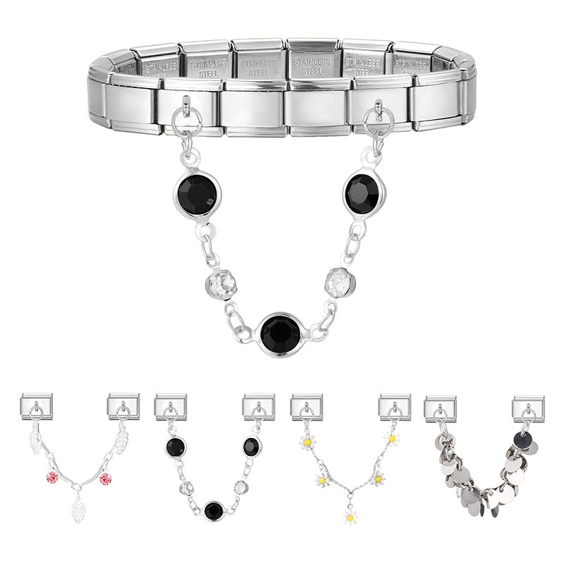 Wholesale 9mm Italian Charm Starter Bracelets DIY Double Hanger Stainless Steel Composable Bracelet