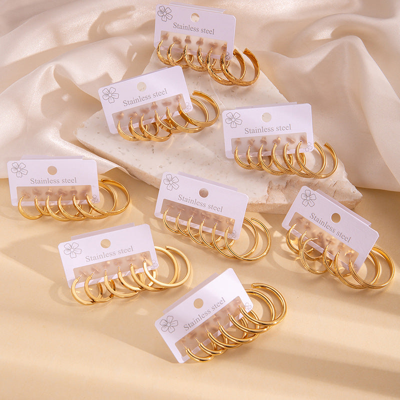 Wholesale Minimalist Gold-Plated Stainless Steel Hoop Earrings,  Trendy Jewelry Accessory