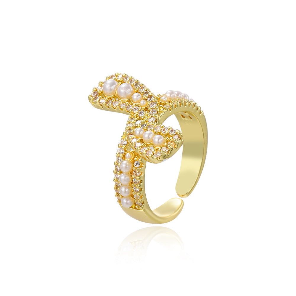 Wholesale Baroque copper-plated gold bow zircon open ring