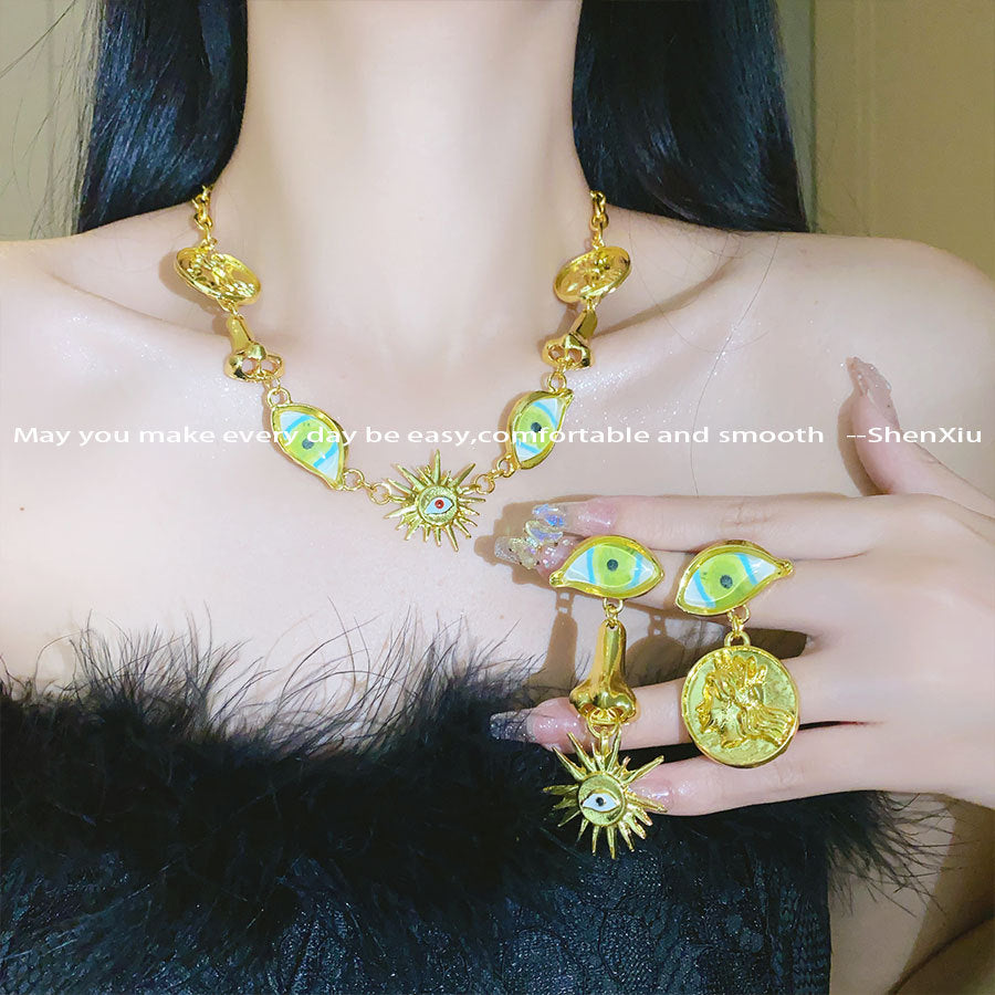 Wholesale Retro Funny Personality Ears Eyes Nose Multi-element Necklace