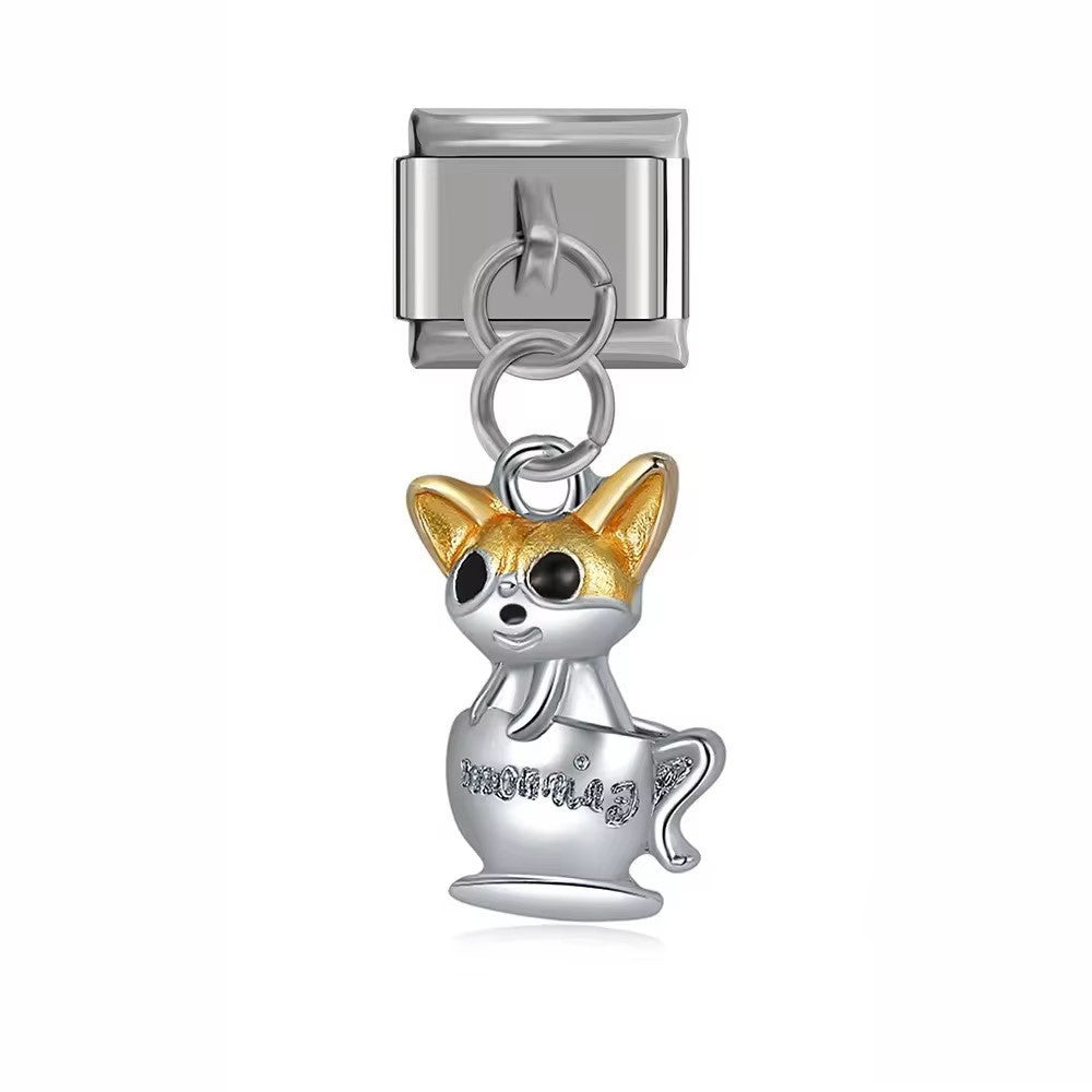 Wholesale Stainless Steel Cute Dog Pendant Charm DIY Modular for Bracelet Making Jewelry Accessory Gift