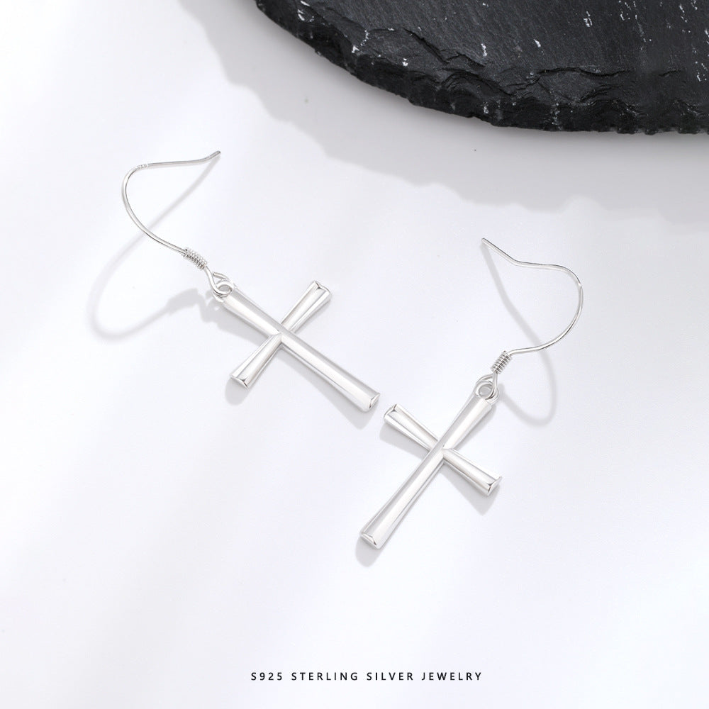 Wholesale S925 Silver Fashion Simple Cross Earrings