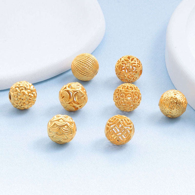 Wholesale S925 sterling silver ancient gold luck beads hollow beads spacer beads