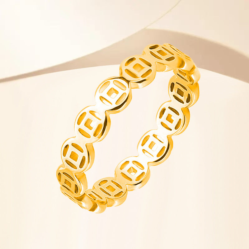 Wholesale  Titanium Steel Copper Ring Retro Lucky More Money Gathering Ring