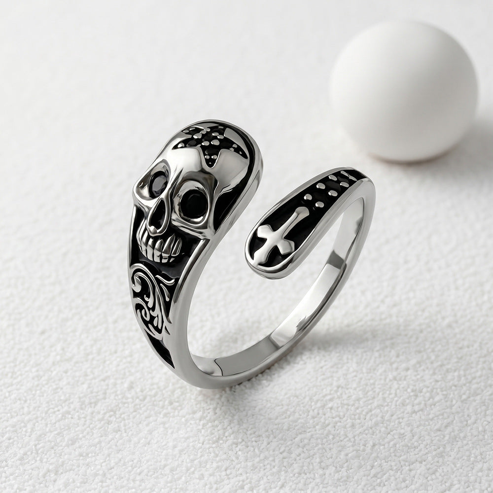 Wholesale Vintage Skull Cross Ring Adjustable Copper Punk Jewelry Accessory for Men Women