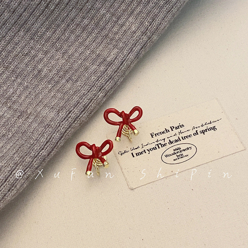 Wholesale Vintage Red Bow Ear Clip Earrings