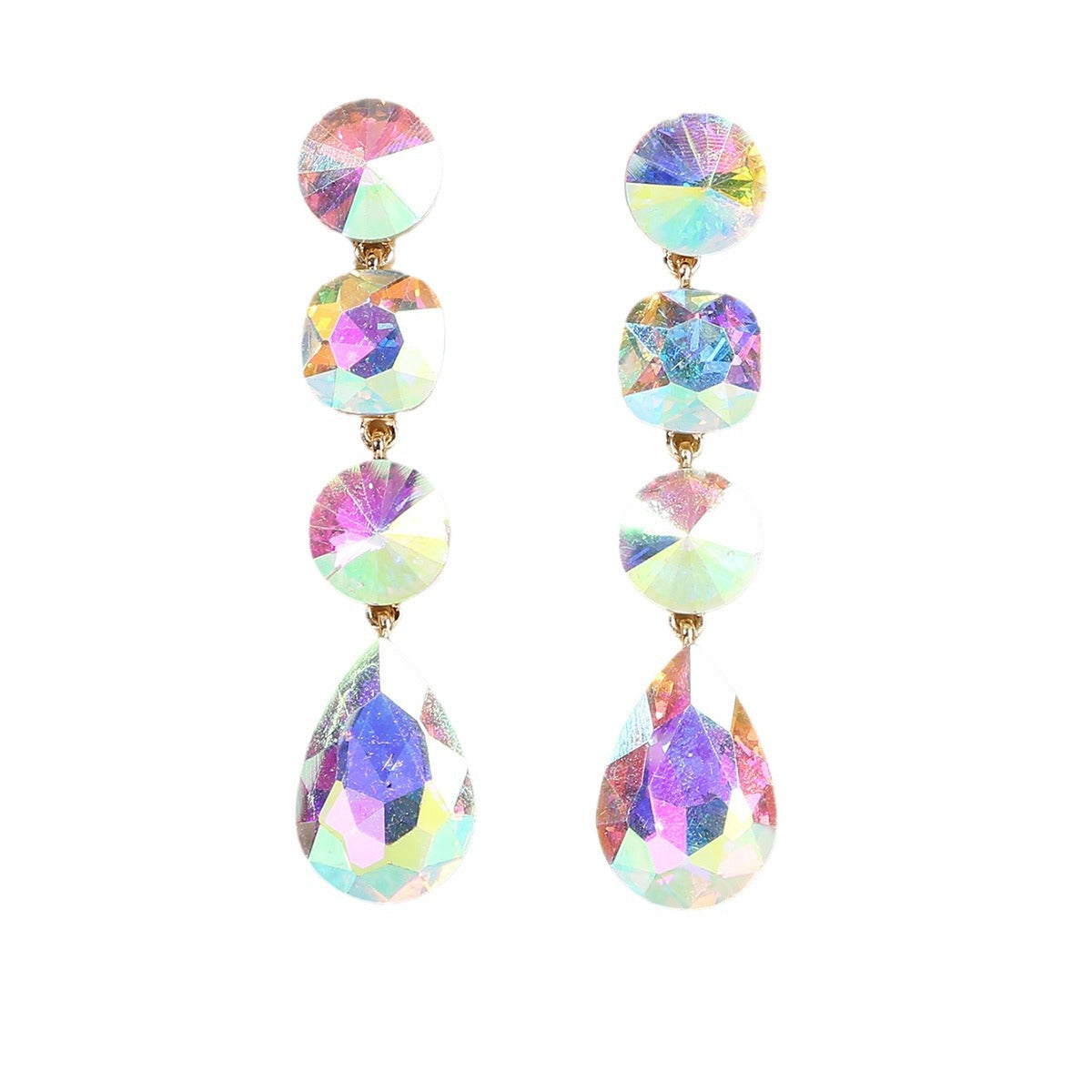 Wholesale AB color drop-shaped rhinestone exaggerated pendant earrings
