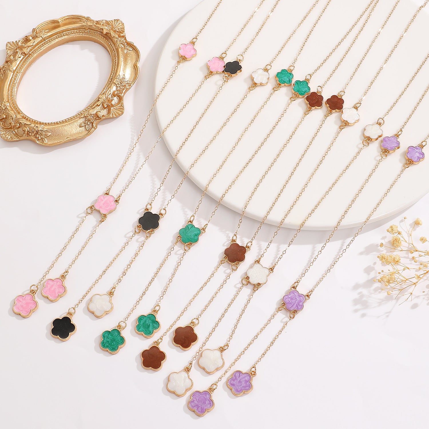 Wholesale lucky five-petal flower tassel pendant Necklace