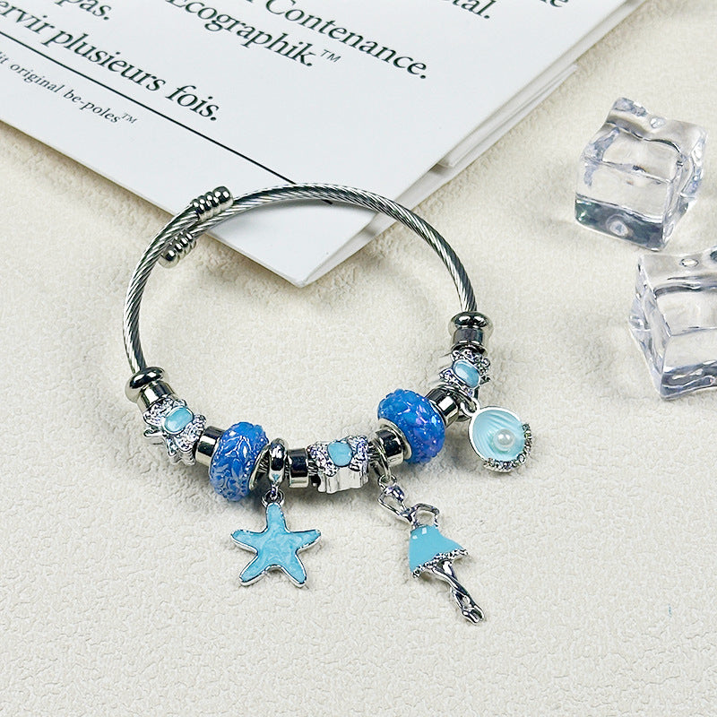 Wholesale Diamond Open Bracelet Stainless Steel Ocean Style Pendant Beaded Bracelet