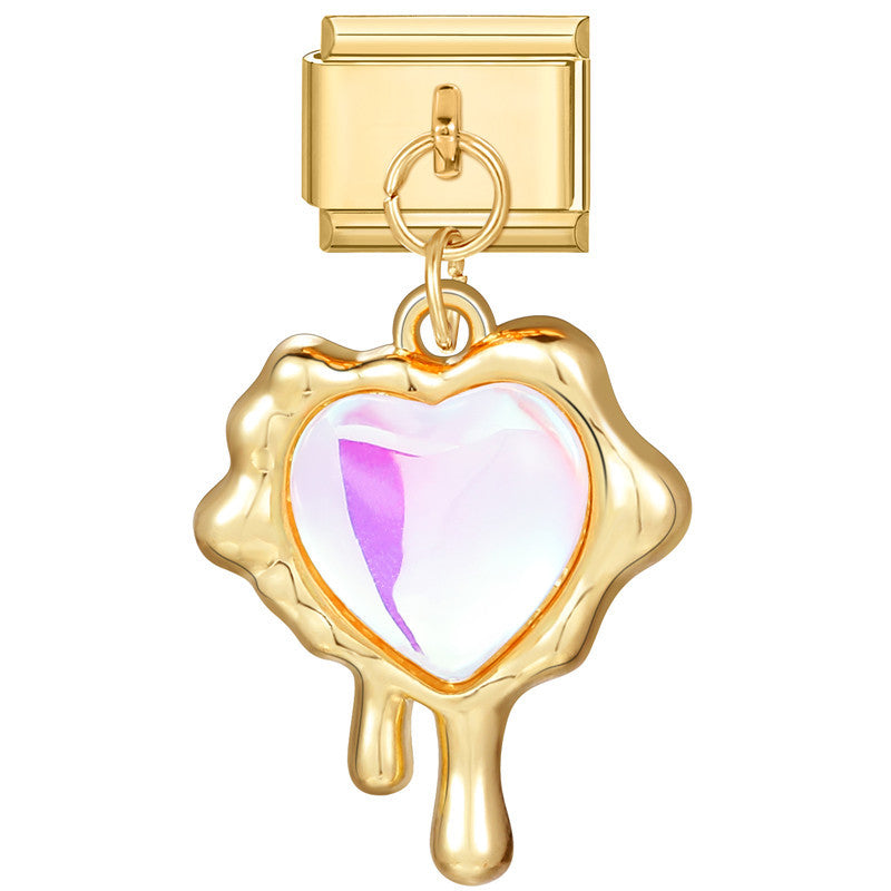 Wholesale Italian Charm Bracelet 9mm DIY Splicing Gold Heart Pendant Stainless Steel Composable Bracelet