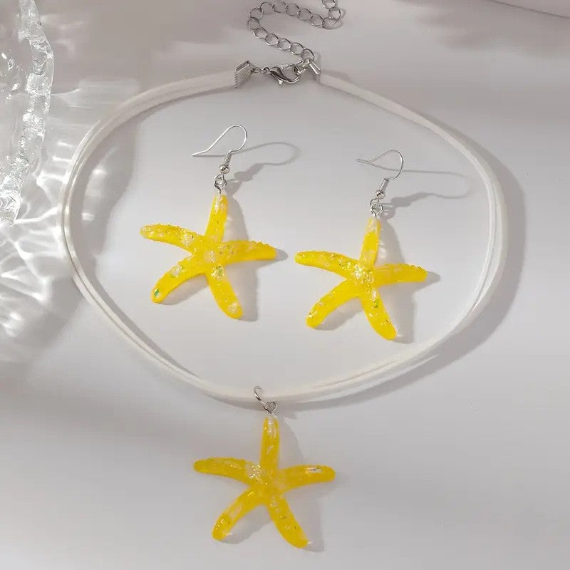 Wholesale Starfish Resin Set Earrings Necklace Bohemian Style Creative Design Seaside Set