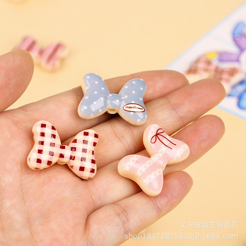 Wholesale random 10pcs double-sided printed bow  Focal Beads DIY Bead Accessories