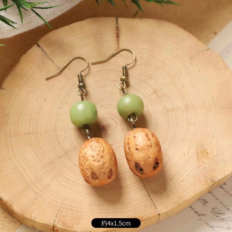 Wholesale Vintage Hand-made Plant Fruit Wood Earrings