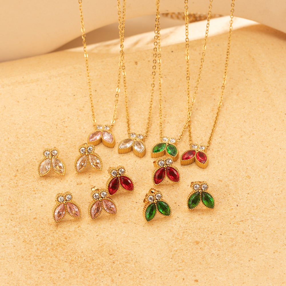 Wholesale Butterfly Cubic Zirconia Earring Set - 18K Gold Plated Stainless Steel,  Women' s Fashion Jewelry Accessory