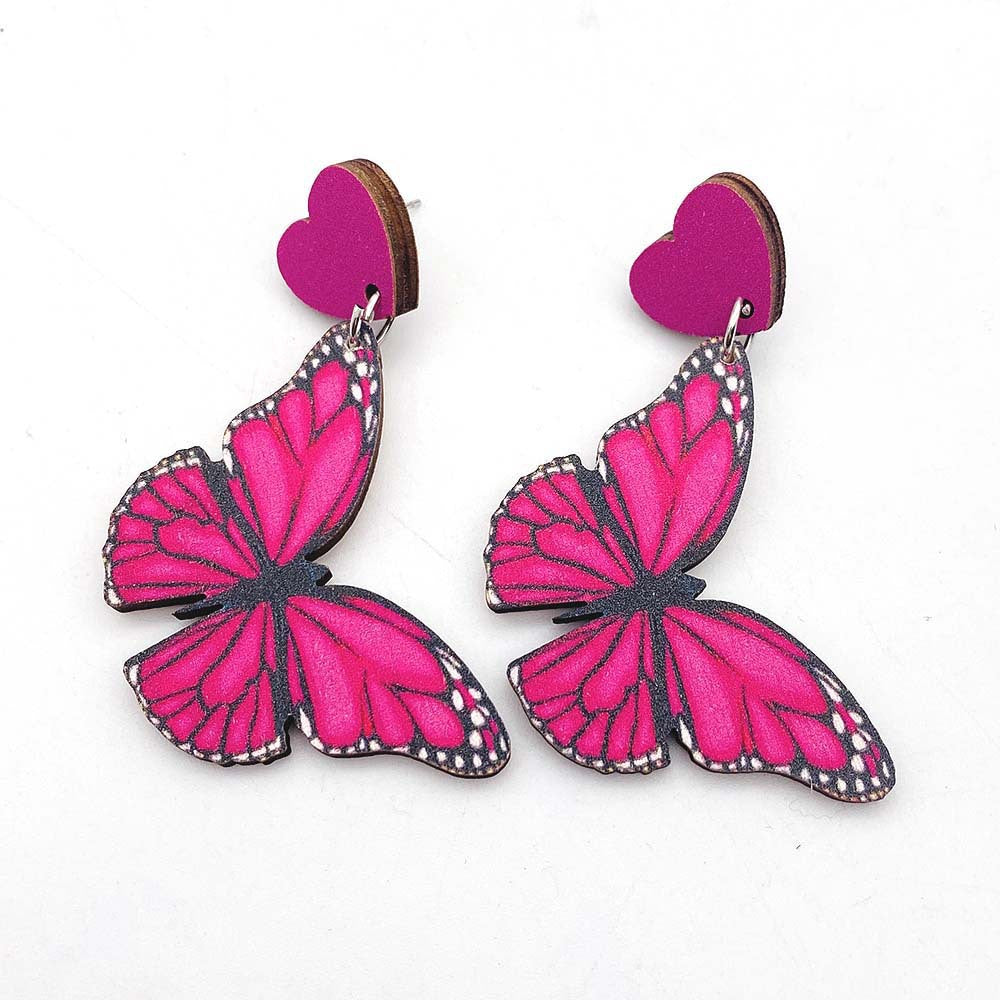 Wholesale Color Butterfly Wooden Earrings Heart Earrings