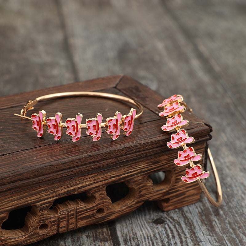 Wholesale Star Hoop Oil Drop Pink Cowboy Hat Boots  Earrings