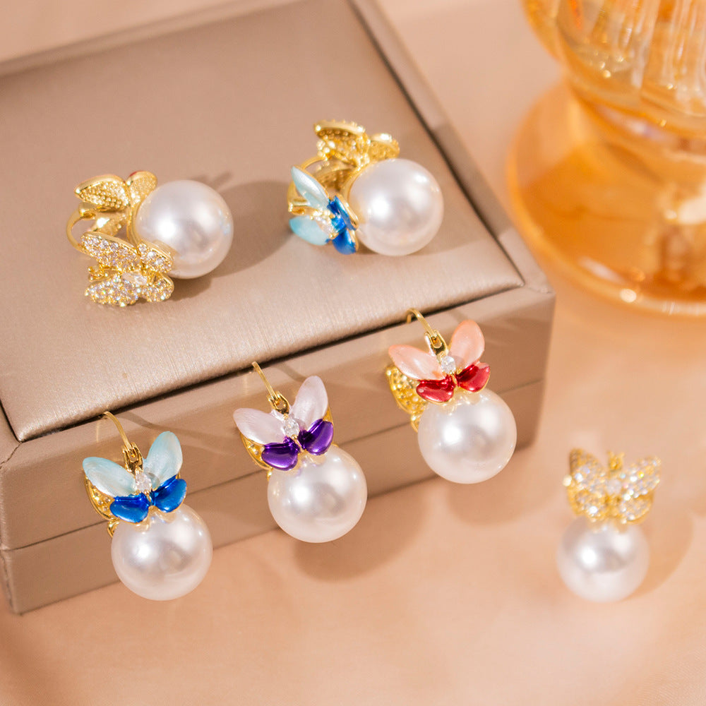 Wholesale Zircon Butterfly Ear Buckle Light Luxury Retro Design Fashion Earrings