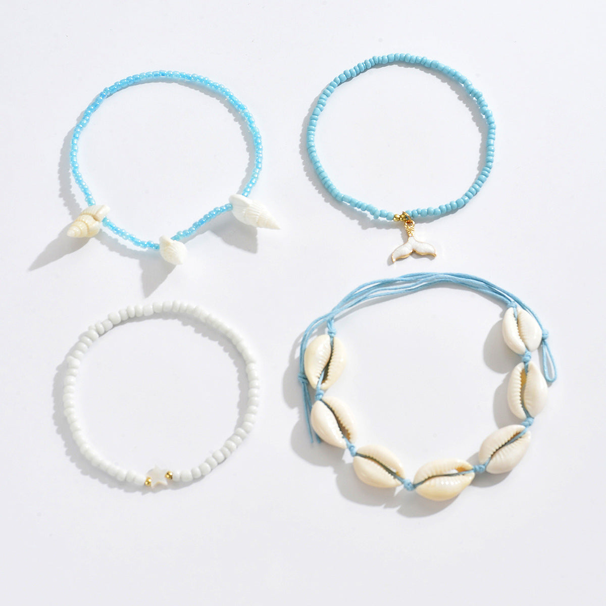 Wholesale Summer Ocean Style Anklet  Beach Shell Starfish Elastic Rice Bead Anklet Set