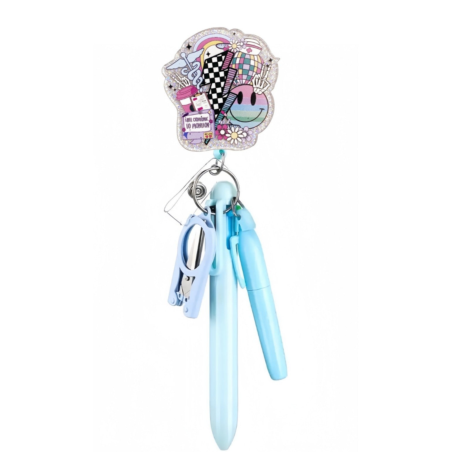 Wholesale Macaron Nurse Pen Set Series Acrylic Retractable Rotating Badge Keychain