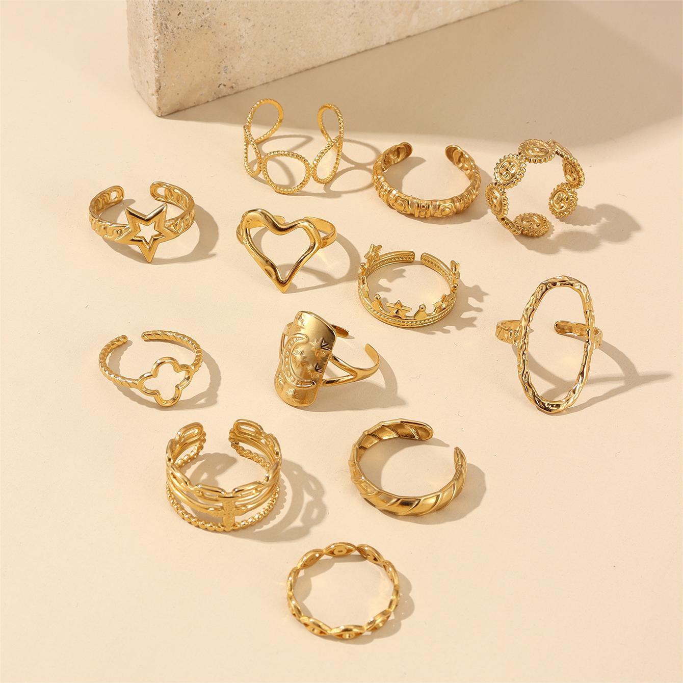 Wholesale Star Sun Moon Stainless Steel Rings 18k Gold Plated Rings ACC-RS-MuC014