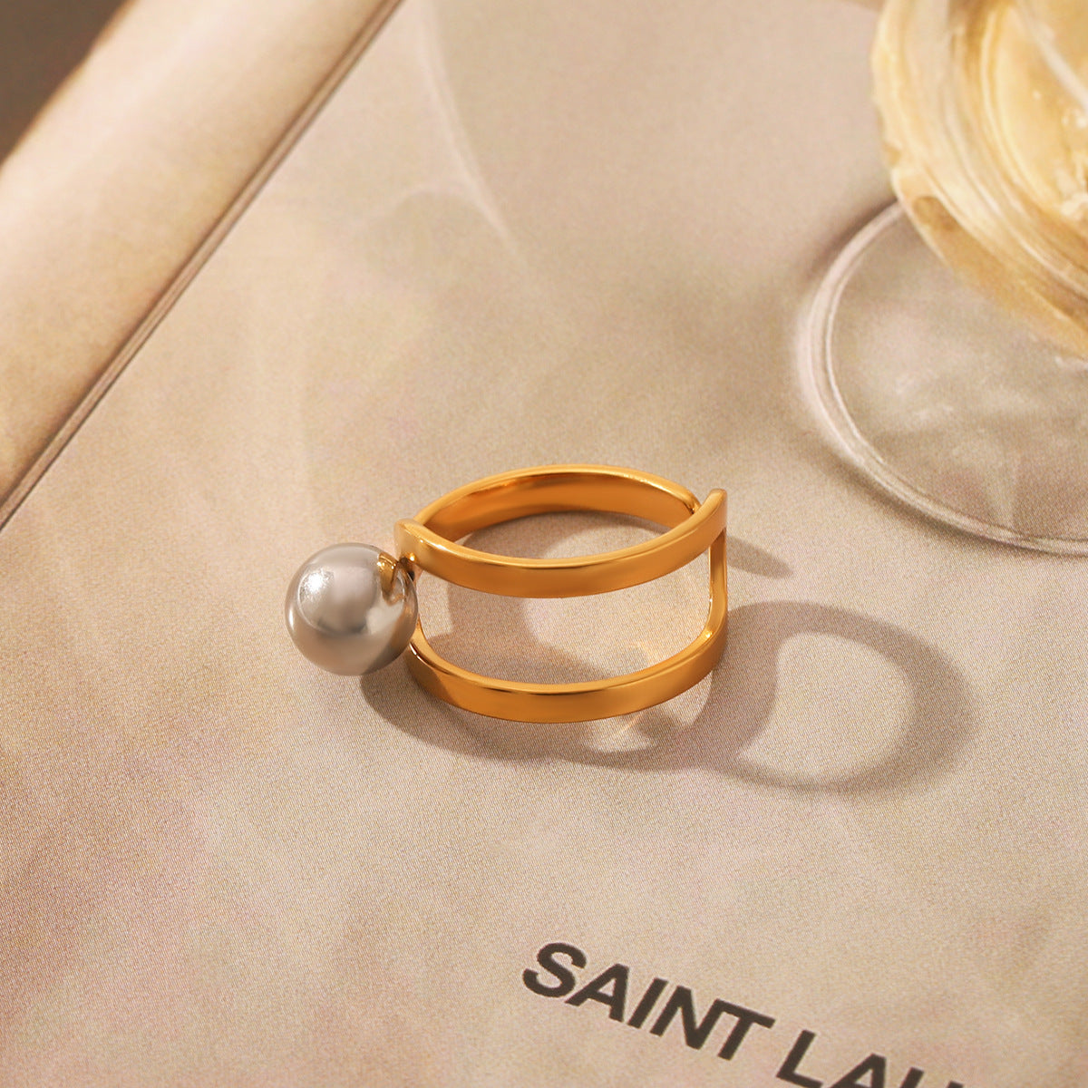 Wholesale Geometric high-grade stainless steel gold and silver two-tone ring