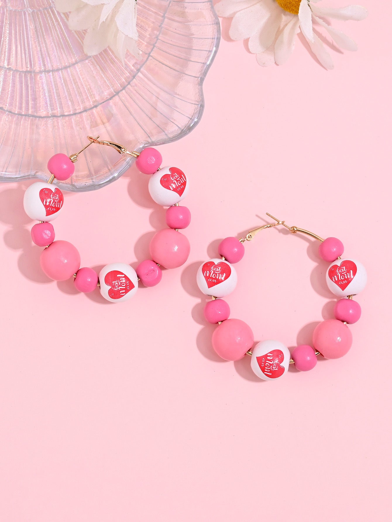 Wholesale  mother's day fashion creative mama letters love printed wooden beads earrings