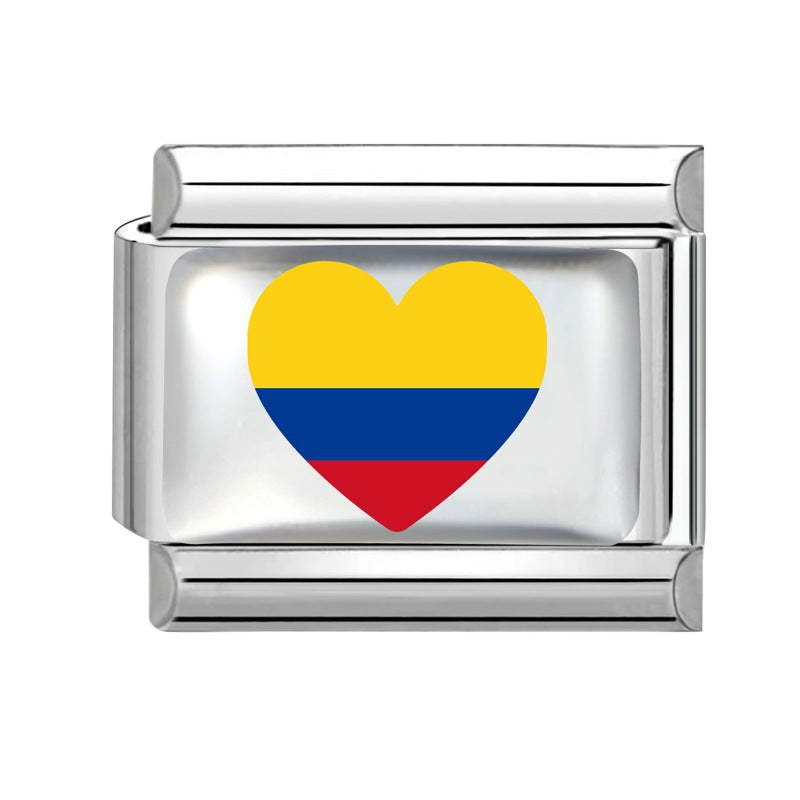 Wholesale Electroplated Stainless Steel Heart Italian Flag Charm DIY Bracelet Jewelry Accessory Boutique Resale