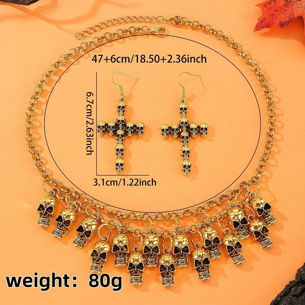 Wholesale Skull Design Vintage Alloy Jewelry Set Earrings and Necklace Fashion Accessory