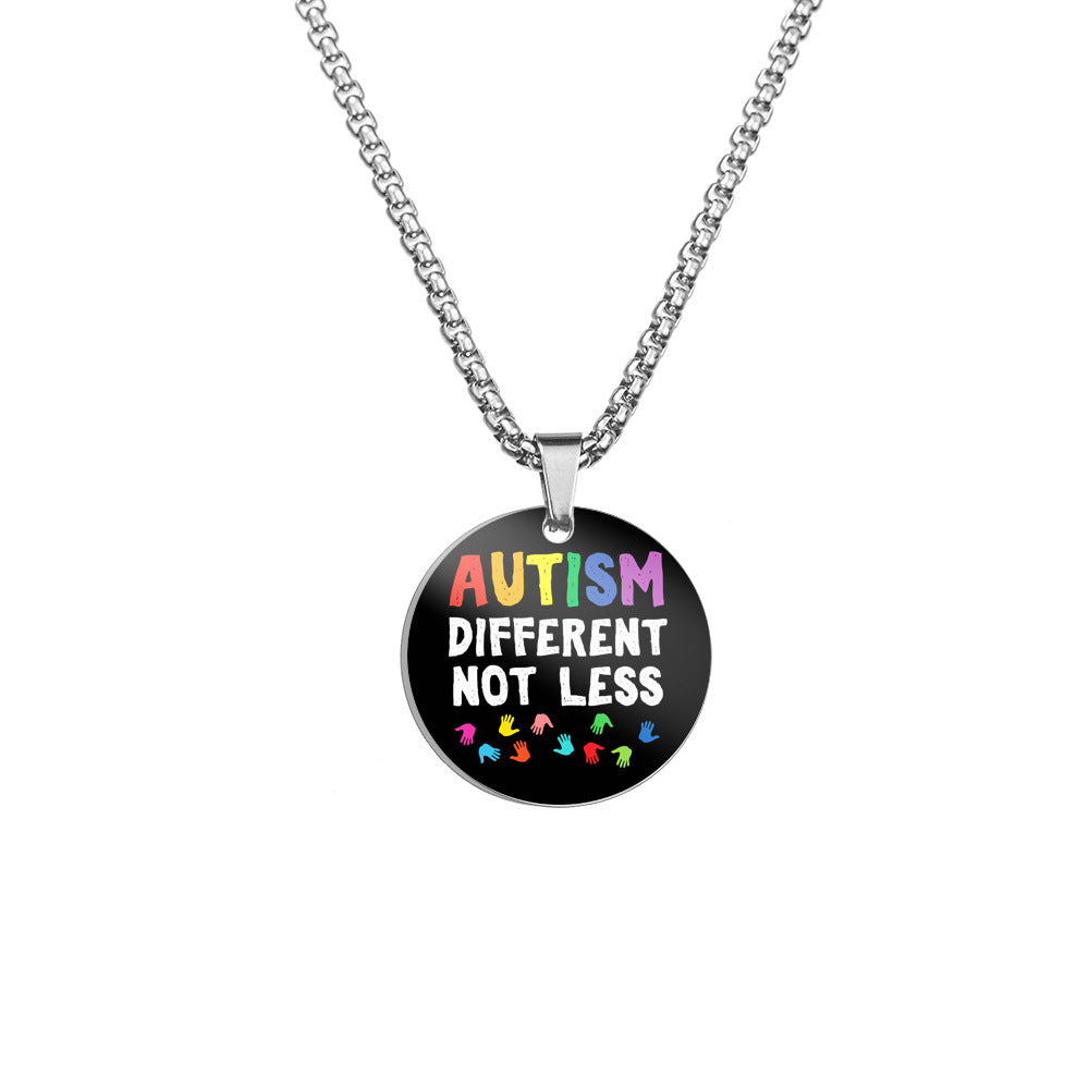 Wholesale Autism Color Printed Pendant Stainless Steel Necklace ACC-NE-HuanYu005