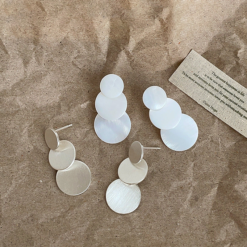 Wholesale Three Layer Brushed Disc Shell Earrings Trendy Jewelry Accessory Gift for Women
