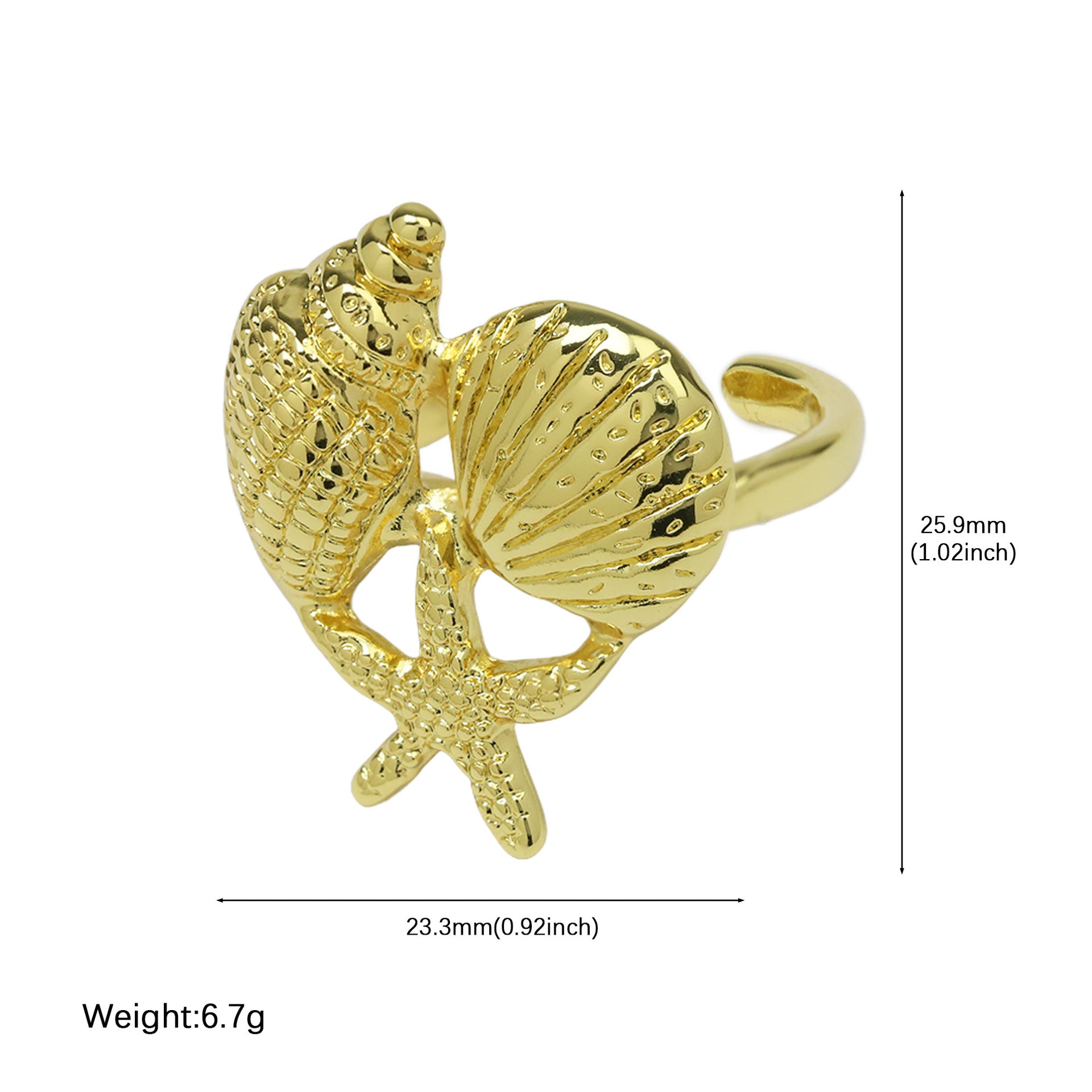 Wholesale Xiyin Temu Hot Selling Brass Summer Ocean Beach Vacation Style Starfish Conch Shell Open Ring