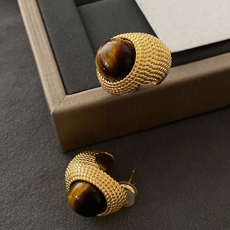 Wholesale Tiger's Eye Stone Light Luxury  Earrings