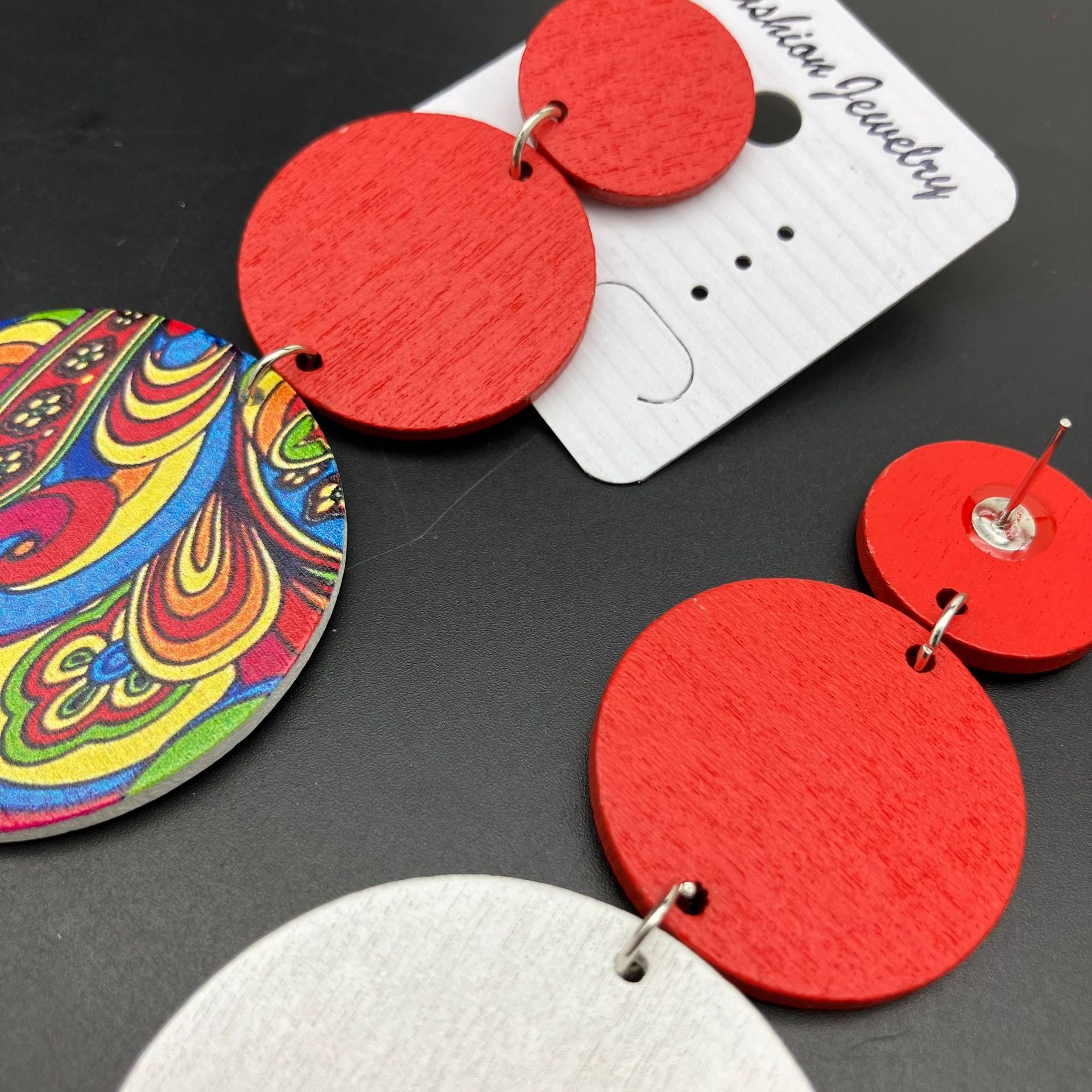 Wholesale Vintage Black and White Disc Earrings Wood Earrings ACC-ES-FX021