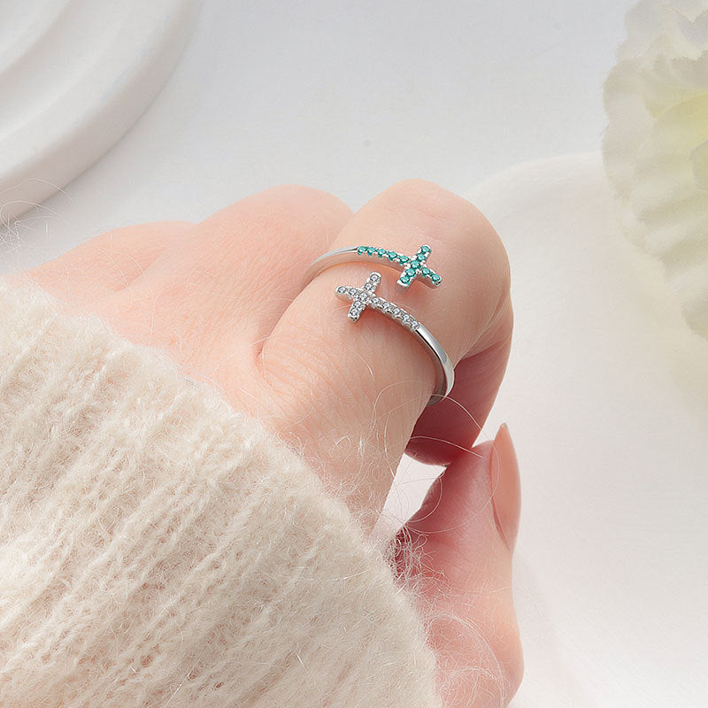 Wholesale s925 sterling silver cross open zircon ring
