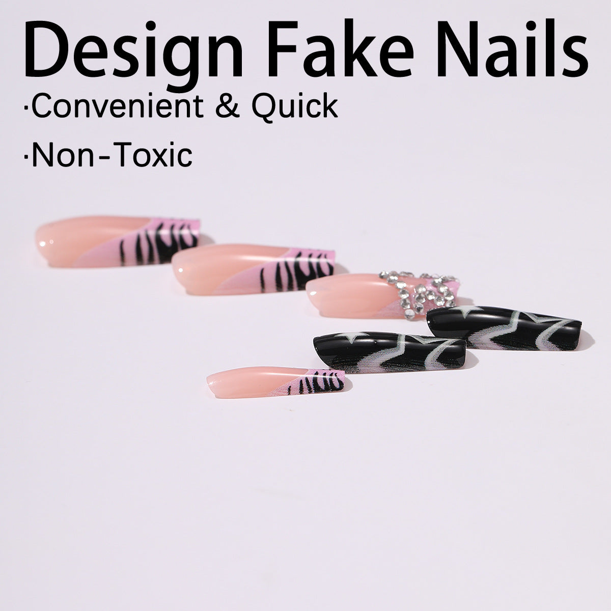 Wholesale 24 Pieces/  box Star Zebra Pattern Y2K Nails Kits Nail Stickers