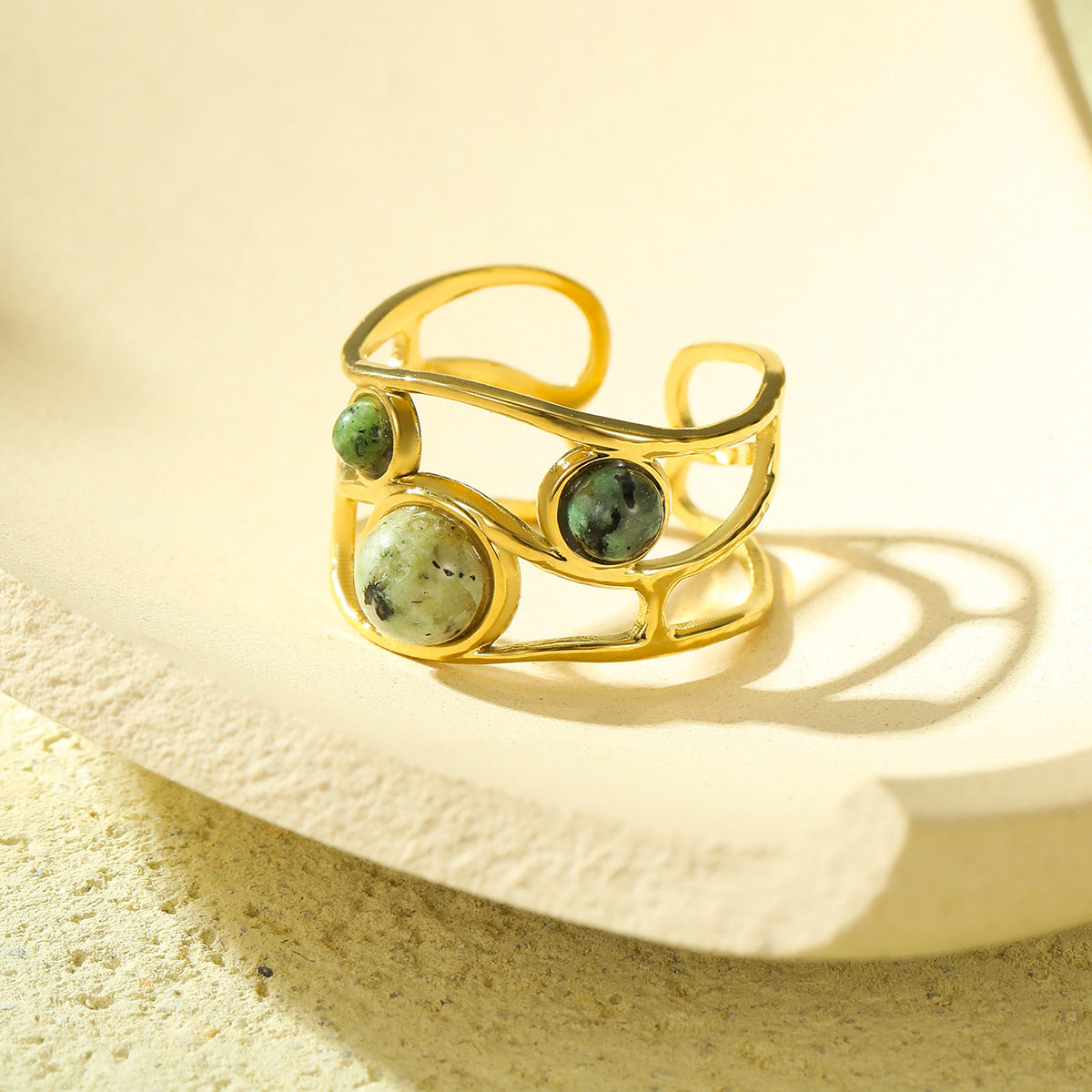 Wholesale natural stone ring plated 18k gold stainless steel  open ring