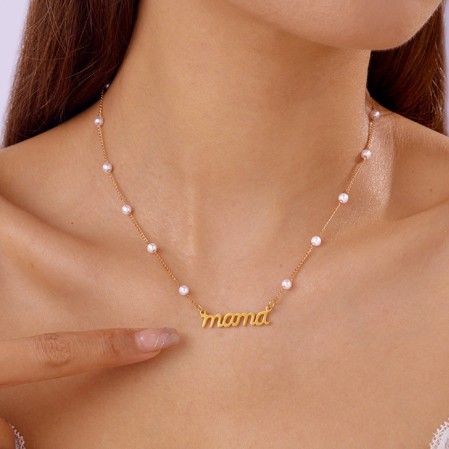 Wholesale Mother's Day Letters Mama Pearl Necklace Bracelet suit