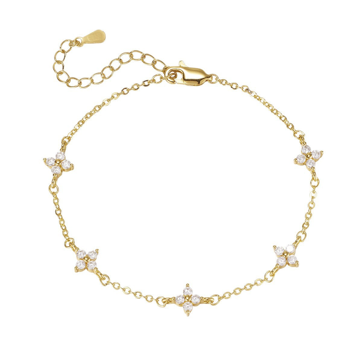 Wholesale Women S Four Pointed Star Four Leaf Clover Bracelet Japanese Korean Style White Gold Plated Copper Jewelry Accessory Boutique Gift