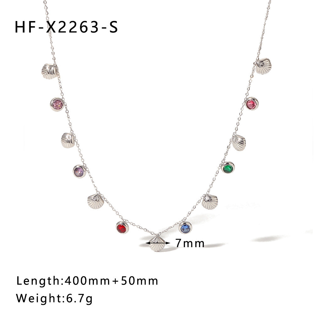 Wholesale stainless steel necklace clavicle chain 18K gold shell pendant inlaid zircon chain