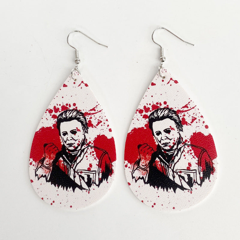 Wholesale Halloween Horror Movie Character Blood Stains Exaggerated Dark Style Leather Earrings ACC-ES-XinChuan044