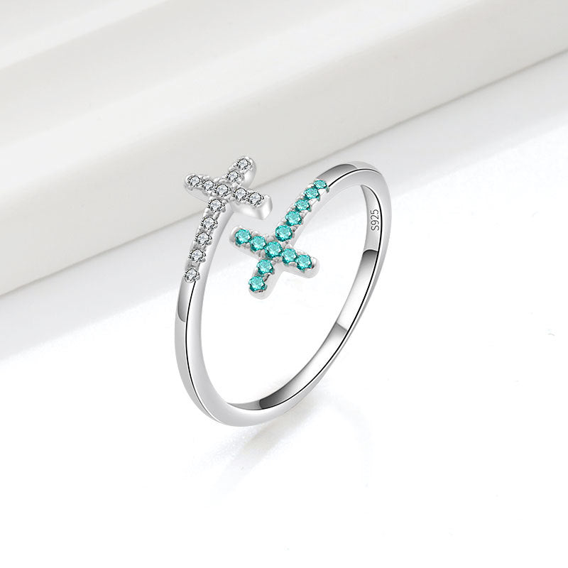 Wholesale s925 sterling silver cross open zircon ring